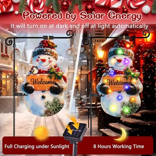 28x40 Solar Christmas Snowman Garden Flag, Outdoor Decor