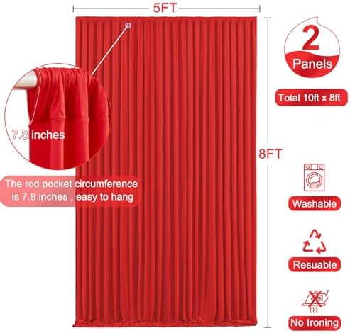 Red Backdrop Curtain for Parties Wedding Wrinkle Free Red Photo Curtains Backdrop Drapes Fabric Decoration for Birthday Party Baby Shower Christmas 5ft x 8ft,2 Panels