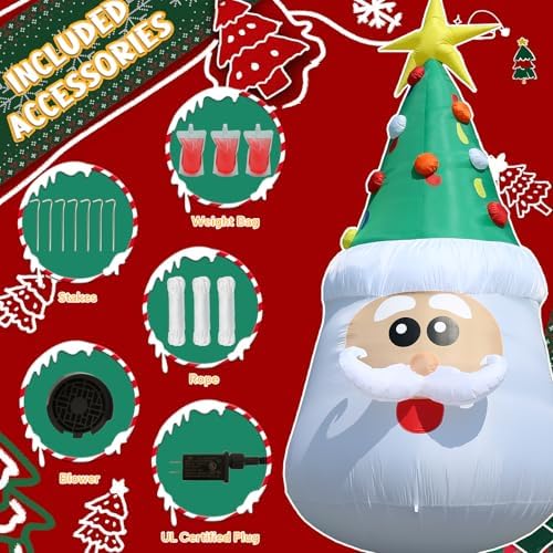 13FT Inflatable Santa Christmas Tree with Bright LED Lights for Yard