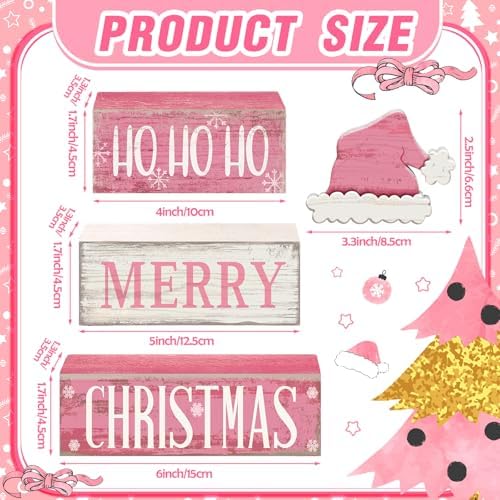 Moucuny 4 Pcs Christmas Wooden Tiered Tray Decor Farmhouse Table Signs