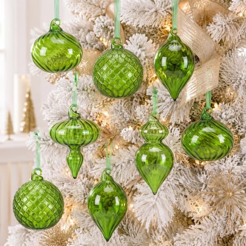 Hungdao 14pcs Vintage Christmas Ornaments Retro Glass Balls, Green