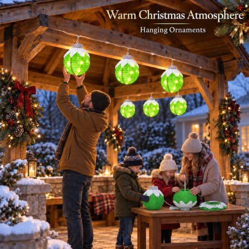 Christmas Light Balls Outdoor, Lighted Hanging Ornaments, Green