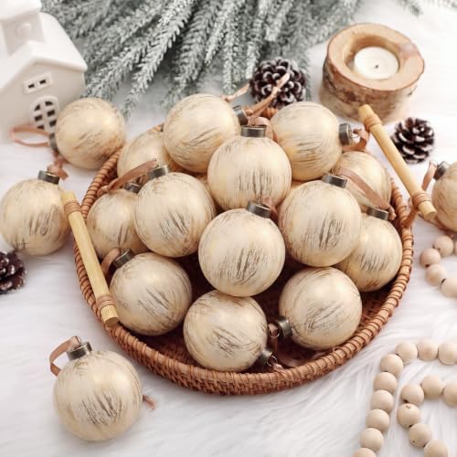 Yunlly 12 Pcs Neutral Christmas Ball Ornament, Rustic White, 3.15''