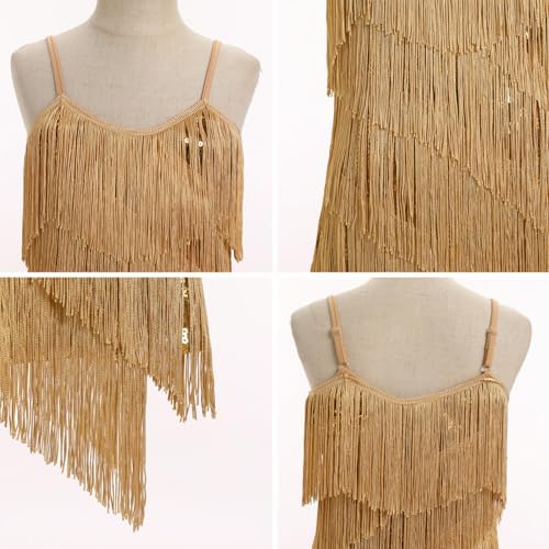 IDOPIP Kids Girls 1920s Flapper Dress Tassels Sequins Fringe Latin Dance Dress Gatsby Halloween Party Ballroom Dance Costumes