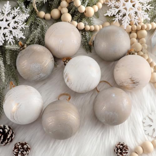 Yunlly 12 Pcs Neutral Christmas Ornament, Ivory Taupe Beige, 4''