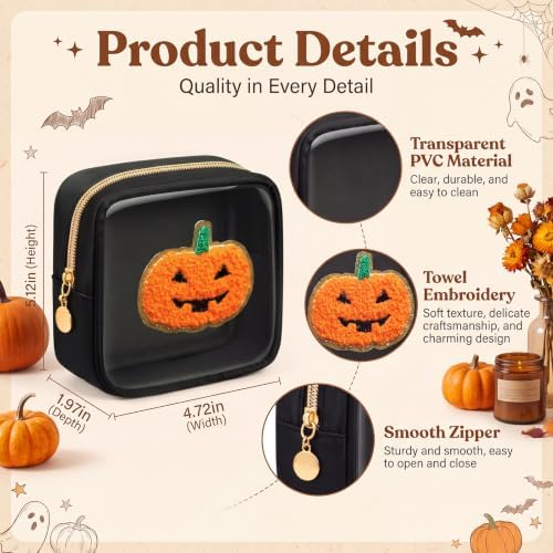 Abbylike 12 Pcs Halloween Preppy Patch Makeup Bags Bulk Polyester Holiday Makeup Bag Skincare Pouch Zipper Cosmetic Pouch Preppy Thing for Travel Halloween Women Gift (Frosted, Assorted Colors)