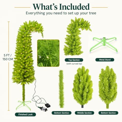5Ft Whimsical Christmas Tree, Bendable Lime Green Artificial Christmas Tree