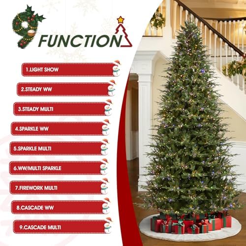 Glitzhome 11ft Pre-lit Artificial Christmas Tree, Majestic Evergreen Fir Green Full Xmas Tree with 3200 Warm White/Multi-Color Chasing and Twinkling Lights, 9 Function w/Foot Pedal and Remote Control