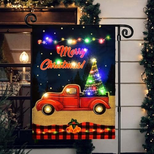 Lighted Christmas Truck Garden Flag Outdoor Decor, 28x40 In
