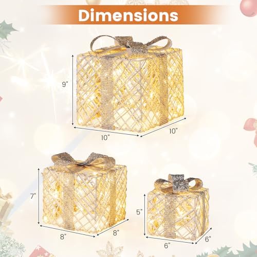 Tangkula Set of 3 Lighted Box, Pre-Lit Festive Boxes w/ 50 LED Lights