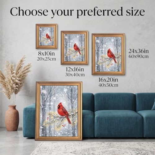 Framed Red Cardinal Winter Canvas Art Gold Frame Inch 12x16
