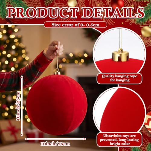 Threan 10 Inch Large Red Velvet Christmas Ball Ornaments