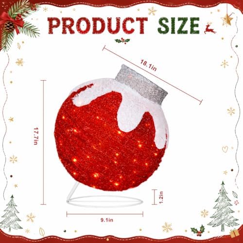 3 Pcs Outdoor Christmas Ornaments, Lighted Pop-Up Holiday Ball Decoration with 240 LED Lights, 8 Light Functions, Lighted Collapsible Christmas Outdoor Decorations for Yard, Patio, Home