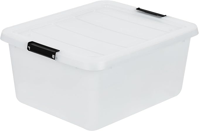 IRIS USA 18 QT Clear Storage Organizer with Removable Dividers, Stackable Plastic Storage Box with Lid, Modular Container for Crafts, Tools, Office & Pantry Organization