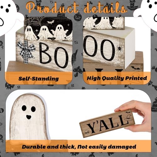 Lineshading 4 Pcs Halloween Table Decoration Wooden Ghost Tiered Tray Decor