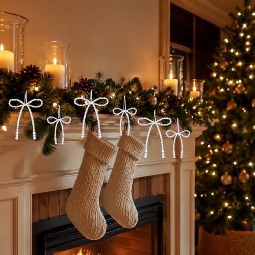 DIYDEC 24pcs Christmas Bow Ornament 7&4.5In Tree Topper Hanging Decor