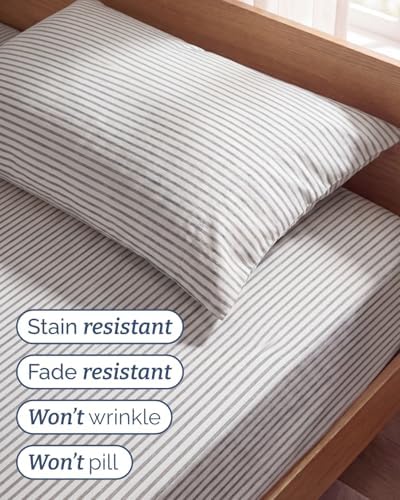 Twin Size 3 Piece Sheet Set - Breathable & Cooling Sheets - Grey Stripes