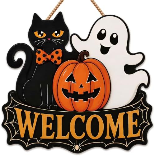 Halloween Party Decorations - Halloween Welcome Wreaths Sign for Front Door