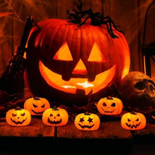 Wondise 6Pack Halloween Pumpkin Tea Lights with Remote and Timer