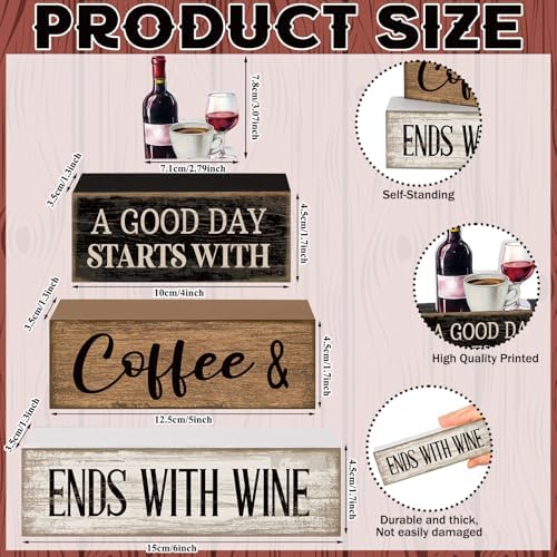 Lineshading 4 Pcs Coffee and Wine Bar Decor Farmhouse Kitchen Counter Decor