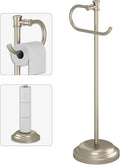 BESy Toilet Paper Holder Stand SUS 304 Free Standing Bathroom Tissue Holder with Storage Hardware Accessories Rack Hand Towel Bar Rustproof Lavatory Tissue Roll Holder Floor Modern Brushed Nickel