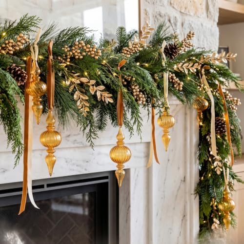 12 Pcs Vintage Glass Finial Christmas Ornaments, Gold