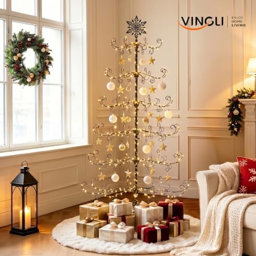 VINGLI 6FT Metal Christmas Ornament Tree, Wrought Iron Display Stand Black