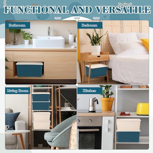 Menkxi 4 Pcs Storage Bins with Lids, Beige, Blue, Small