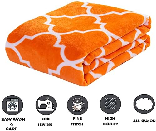 Elegant Comfort Luxury Velvet Super Soft Christmas Prints Fleece Blanket-Holiday Theme Home Décor Fuzzy Warm and Cozy Throws for Winter Bedding, Couch and Gift, 50 x 60 inch, Quatrefoil Orange