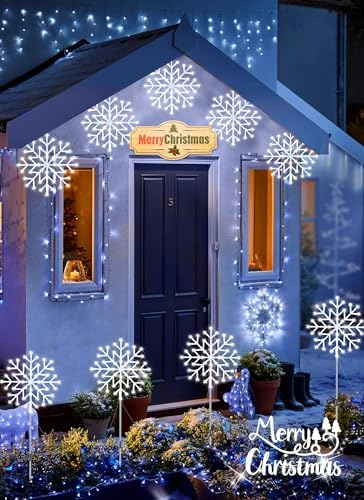 Brightown Snowflake Lights Outdoor, 10 Large Snowflake Christmas Pathway Lights Outdoor Christmas Decorations Yard Sidewalk Walkway Driveway Marker Stake, Cool White