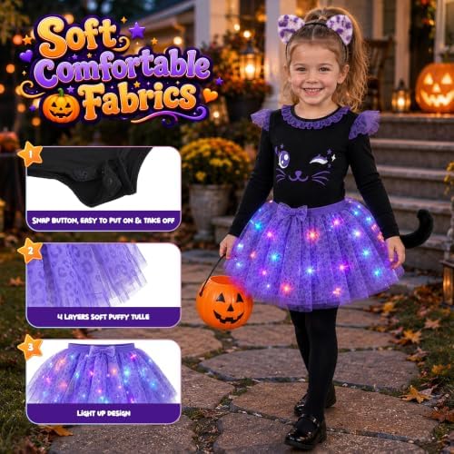 GIFTINBOX Cat Costume for Girls, Light Up Kids Halloween Cheetah Outfit