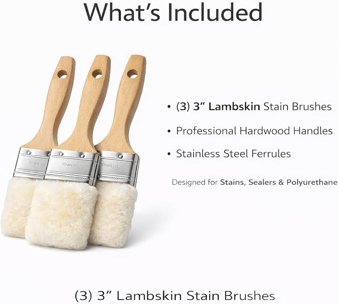 Lambskin Stain & Paint Brush - for use with All Latex and Oil Based Paints, Stains and Polyurethanes. Premium Lambskin - New and Patented Design (3 Inch 3 Pack)