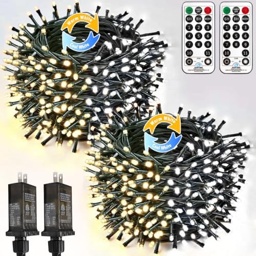 2 Pack 200LED Christmas Lights Indoor Outdoor Warm White to Cool White