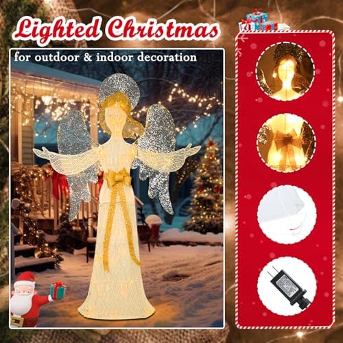 4 FT Lighted Christmas Angel, 3D Pre‑Lit Outdoor Yard Decor