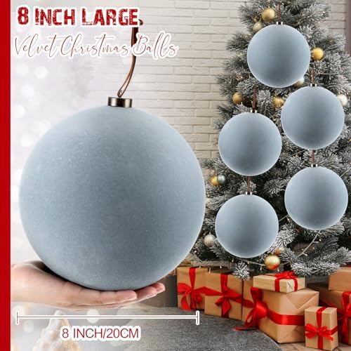 Weysat 6 Pcs 8 Inch Giant Velvet Christmas Ball Ornaments, Dusty Blue