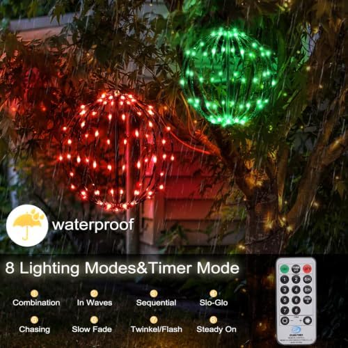 Christmas Decorations,LED Light Balls Outdoor,2 Pack,Red&Green