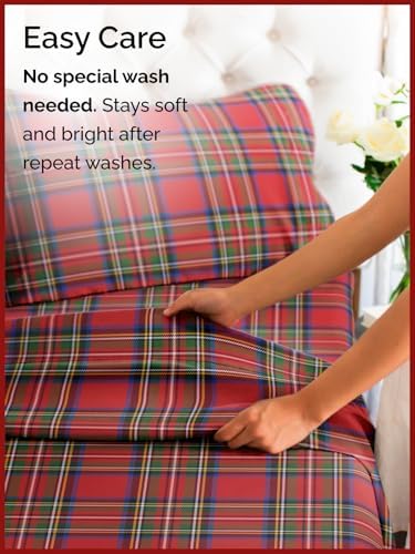 Christmas Sheet Set, Tartan, Festive Holiday Xmas Bedding Set - Queen Size