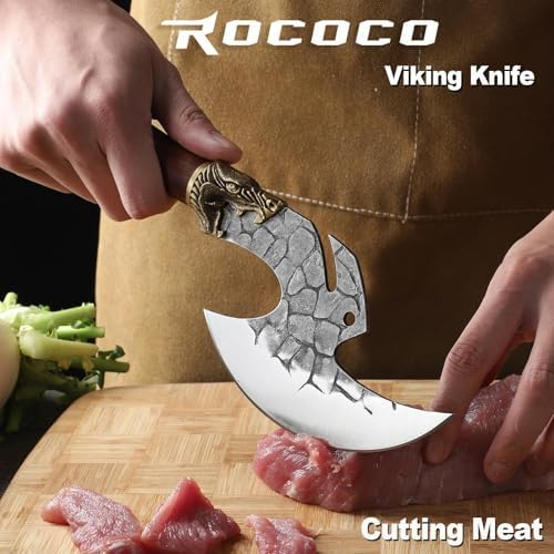ROCOCO Viking Cleaver Knife Birthday - Kitchen Axe & Sheath Father Gift Men