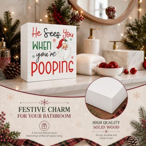 Christmas Bathroom Decor Funny Santa Claus Christmas Decor Wooden Box Sign
