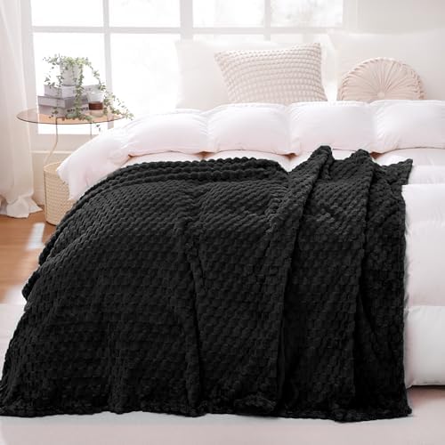 Black Throw Blanket 50"×70" Gifts for Mom Fuzzy 3D Jacquard Decorative