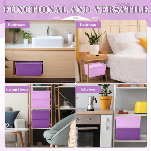 Menkxi 4 Pcs Storage Bins with Lids, Dark Purple, Light Purple, Small