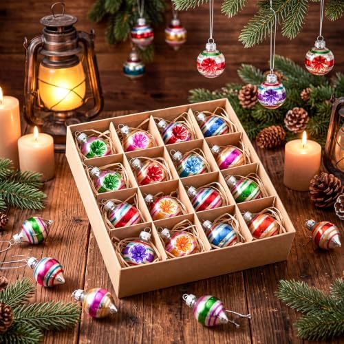 40 Pcs Vintage Christmas Mini Glass Ornaments Bulk Reflector