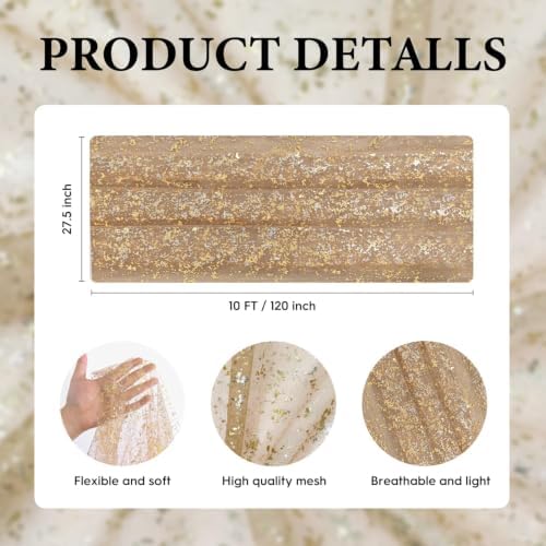 Artoid Mode 3PCCoffee Gold Gauze Table Runner 120 Inch 10FT, Glitter Metallic Foil Sheer Dining Wedding Anniversary Holiday Birthday Table Decor for Home Party