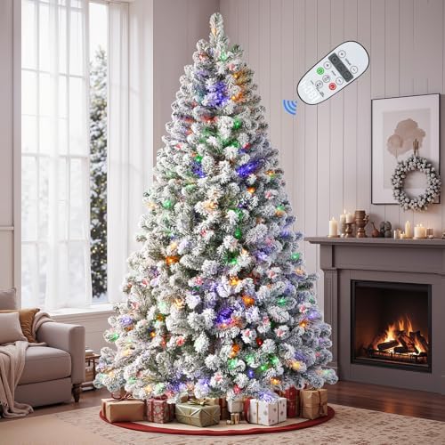 SHareconn 8ft Prelit Flocked Spruce Artificial Christmas Tree with Remote