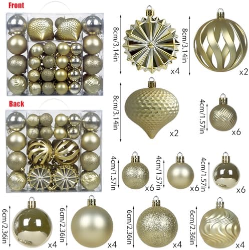 Christmas Tree Balls Ornaments Set, 48 Pcs Shatterproof Plastic Decorative Baubles Shiny Hanging Ball Ornaments for Xmas Tree Holiday Party Wedding Decoration, Gold