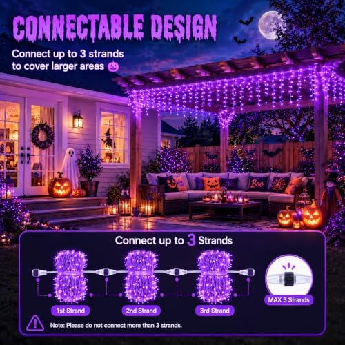 JMEXSUSS 38.8 FT 400 LED Purple Halloween Icicle Lights Outdoor