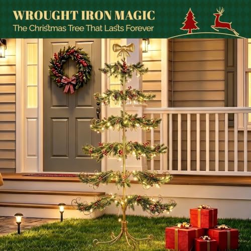 VINGLI 6FT Metal Christmas Ornament Tree, Wrought Iron Display Stand Gold