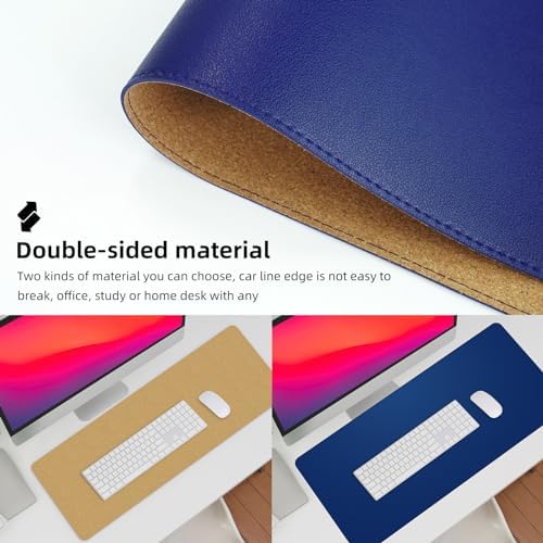 AFIING Cork Desk Mat 47" x 23.6", Dual-Sided Natural Cork & PU Leather Desk Pad, Non-Slip Waterproof Large Mouse Pad for Office, Home & Gaming (Sapphire Blue)