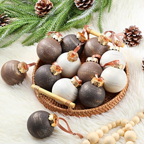 Yunlly 12 Pcs Neutral Christmas Ornament, Bronze Taupe Ivory, 2.36''