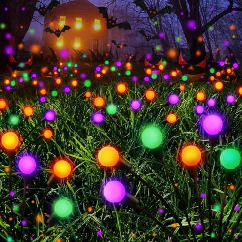 6PK Halloween Decorations Outdoor Solar Firefly Lights Orange Purple Green